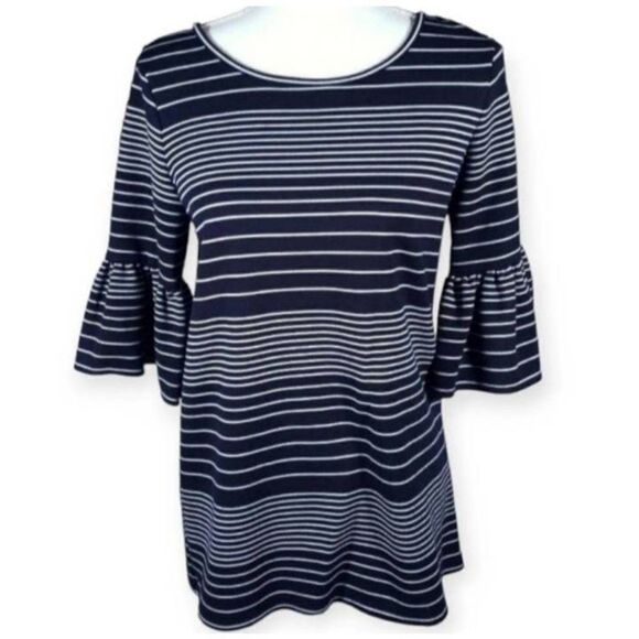 MAX STUDIO NAVY & WHITE STRIPE TOP W/BELL SLEEVES SZ.S EUC. - Picture 1 of 4